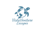 VistaVenture Escapes Logo Large sea turtle with the world on it's back above turtle it says luxury travel and under turtle it says VistaVenture Escapes