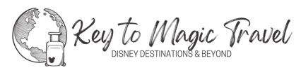 Key to Magic travel logo - World with suitcase and mickey icon