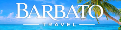Barbato Travel logo beautiful ocean view with palm tree
